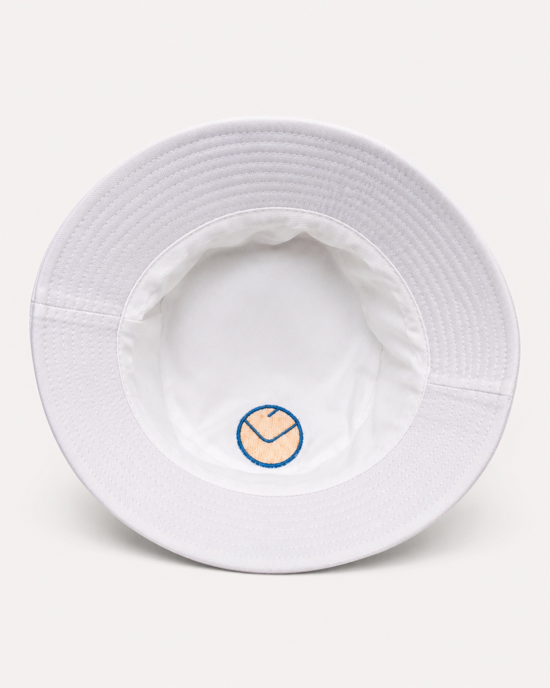 Leeds United Smiley Badge White Bucket Hat – side view, inside view.